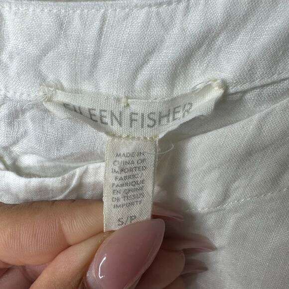 Eileen Fisher White Linen 3/4 Sleeve Button Back Blouse Women’s S - Picture 2 of 8